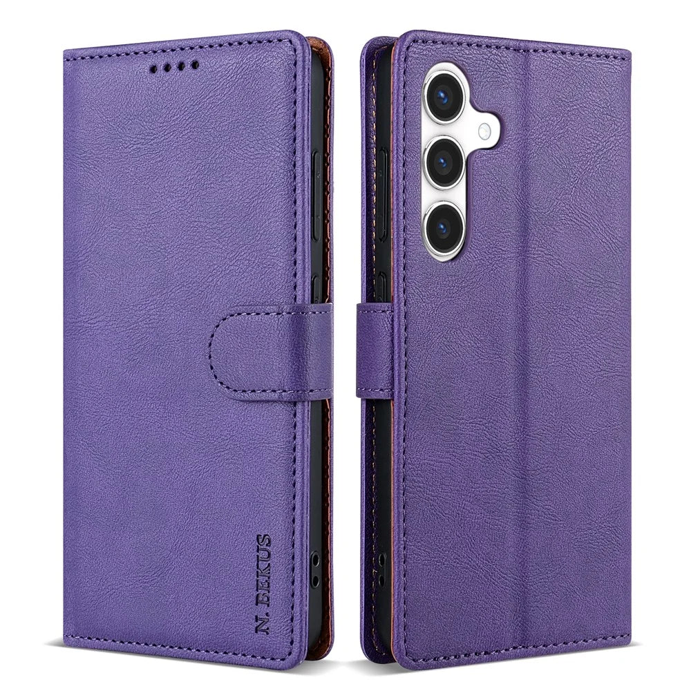 N.BEKUS CSJ-001 For Samsung Galaxy S25 Stand Case PU Leather Wallet Phone Cover - Purple - 1