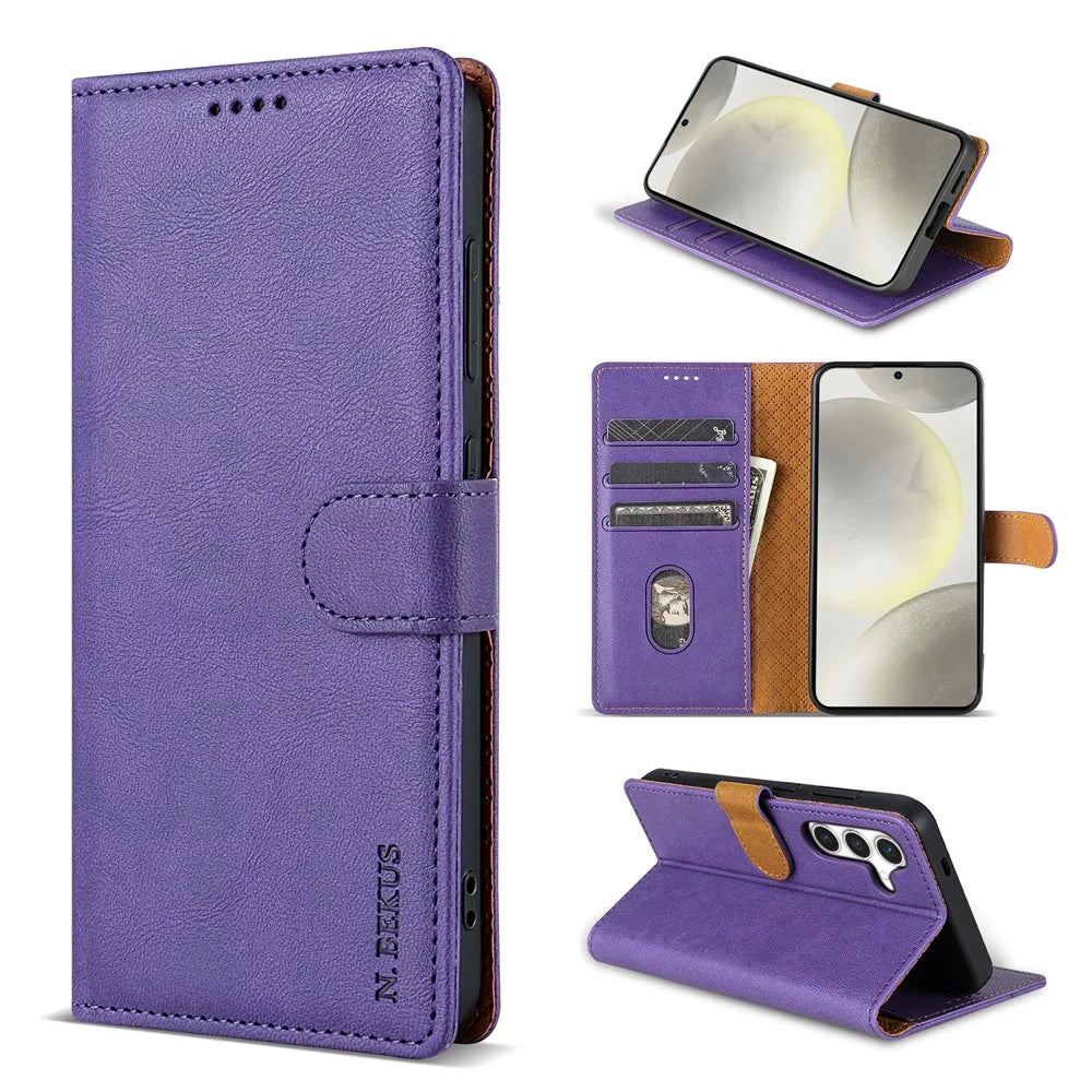 N.BEKUS CSJ-001 For Samsung Galaxy S25 Stand Case PU Leather Wallet Phone Cover - Purple - 5