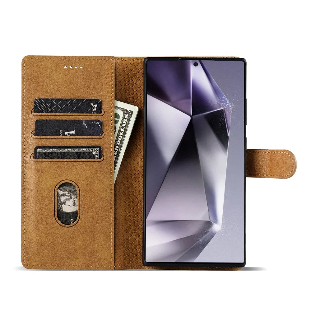 N.BEKUS CSJ-001 For Samsung Galaxy S25 Ultra Stand Case PU Leather Wallet Phone Cover - Brown - 2