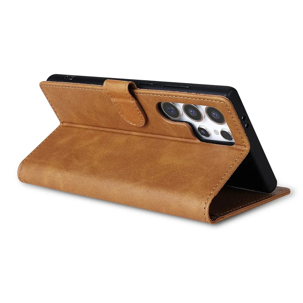 N.BEKUS CSJ-001 For Samsung Galaxy S25 Ultra Stand Case PU Leather Wallet Phone Cover - Brown - 4