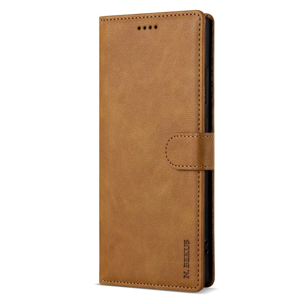 N.BEKUS CSJ-001 For Samsung Galaxy S25 Ultra Stand Case PU Leather Wallet Phone Cover - Brown - 7