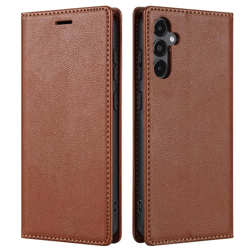 For Samsung Galaxy S25+ Wallet Case Magnetic Closure PU Leather Phone Cover - Brown - 1