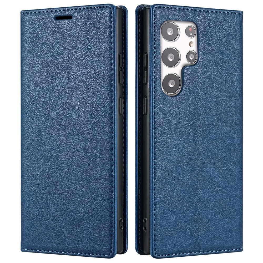 For Samsung Galaxy S25 Ultra Wallet Case Magnetic Closure PU Leather Phone Cover - Blue - 1