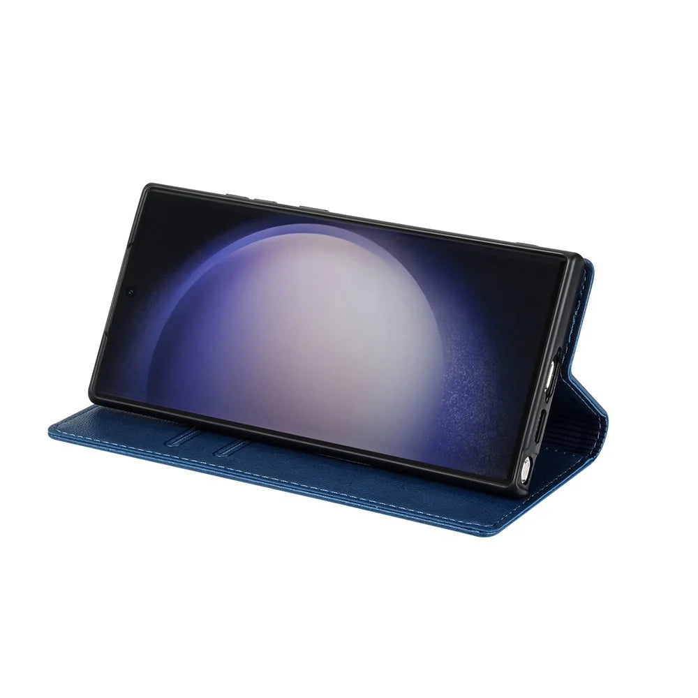 For Samsung Galaxy S25 Ultra Wallet Case Magnetic Closure PU Leather Phone Cover - Blue - 3