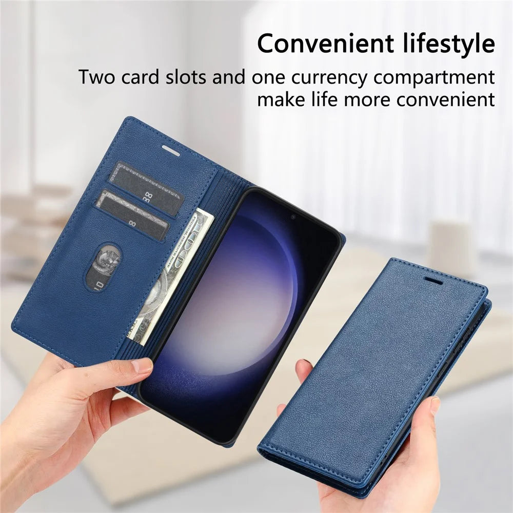 For Samsung Galaxy S25 Ultra Wallet Case Magnetic Closure PU Leather Phone Cover - Blue - 4