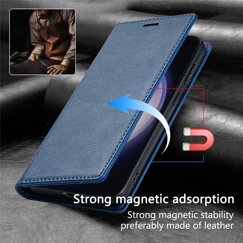 For Samsung Galaxy S25 Ultra Wallet Case Magnetic Closure PU Leather Phone Cover - Blue - 5