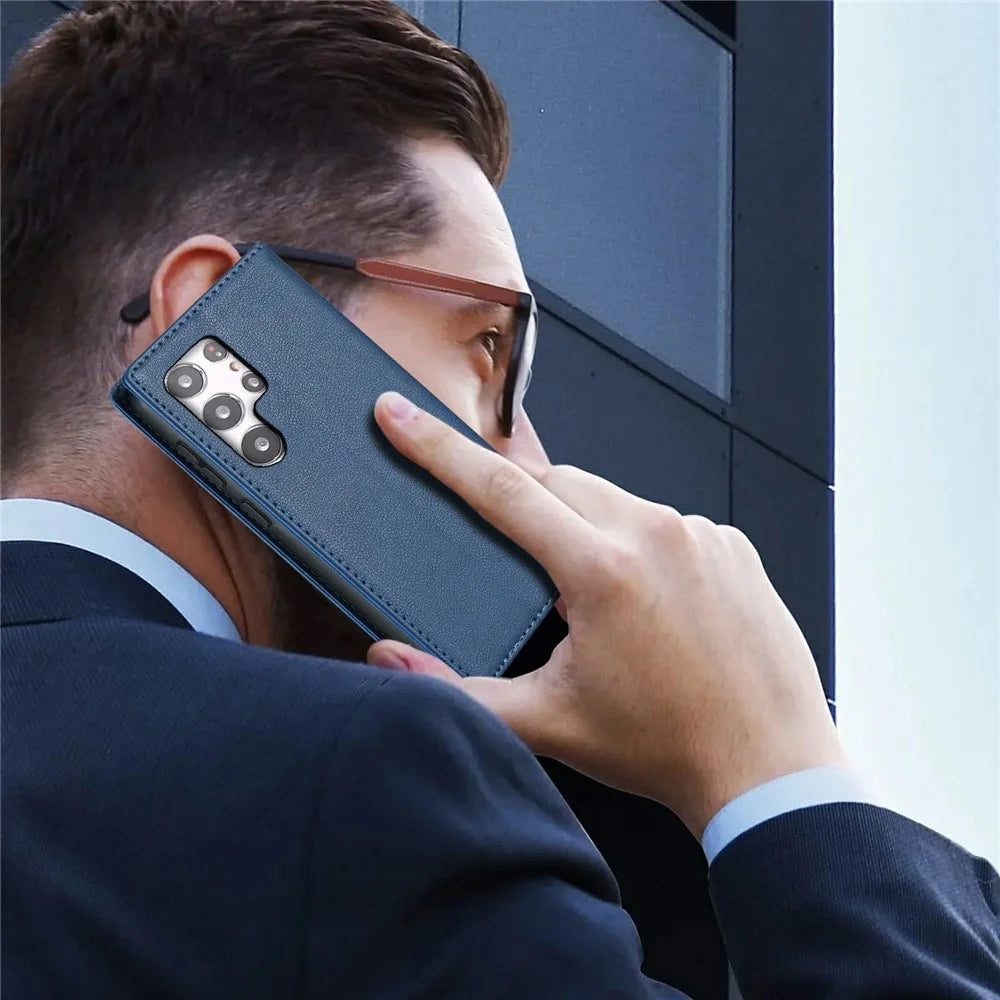For Samsung Galaxy S25 Ultra Wallet Case Magnetic Closure PU Leather Phone Cover - Blue - 6