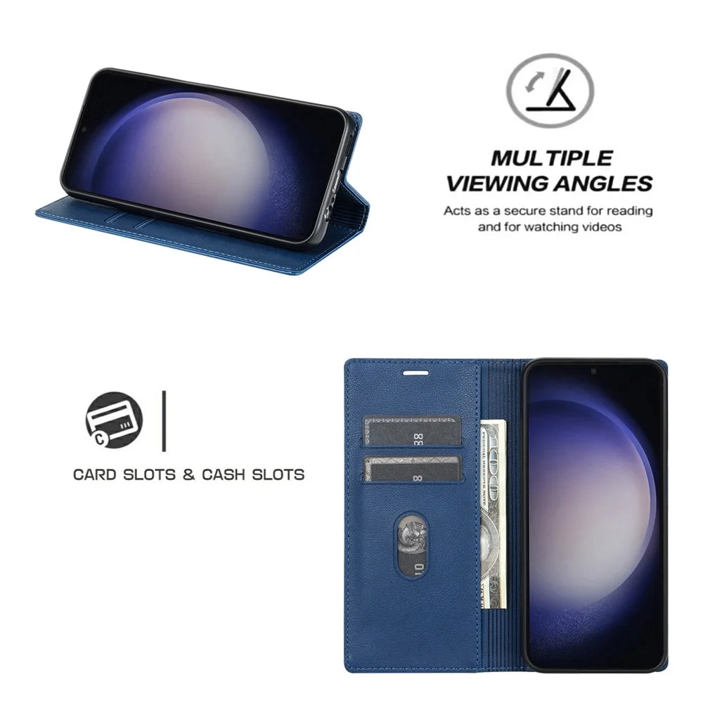 For Samsung Galaxy S25 Ultra Wallet Case Magnetic Closure PU Leather Phone Cover - Blue - 7
