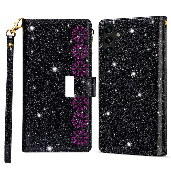 For Samsung Galaxy S24 FE Case Starry Sky Carving Leather Wallet Phone Cover - Black - 1