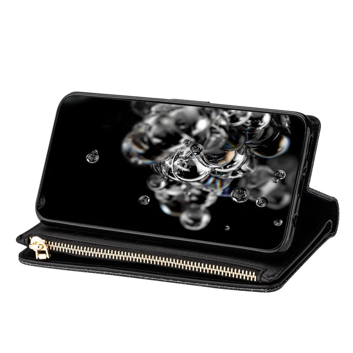 For Samsung Galaxy S24 FE Case Starry Sky Carving Leather Wallet Phone Cover - Black - 2