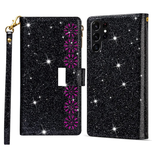For Samsung Galaxy S25 Ultra Case Starry Sky Carving Leather Wallet Phone Cover - Black - 1