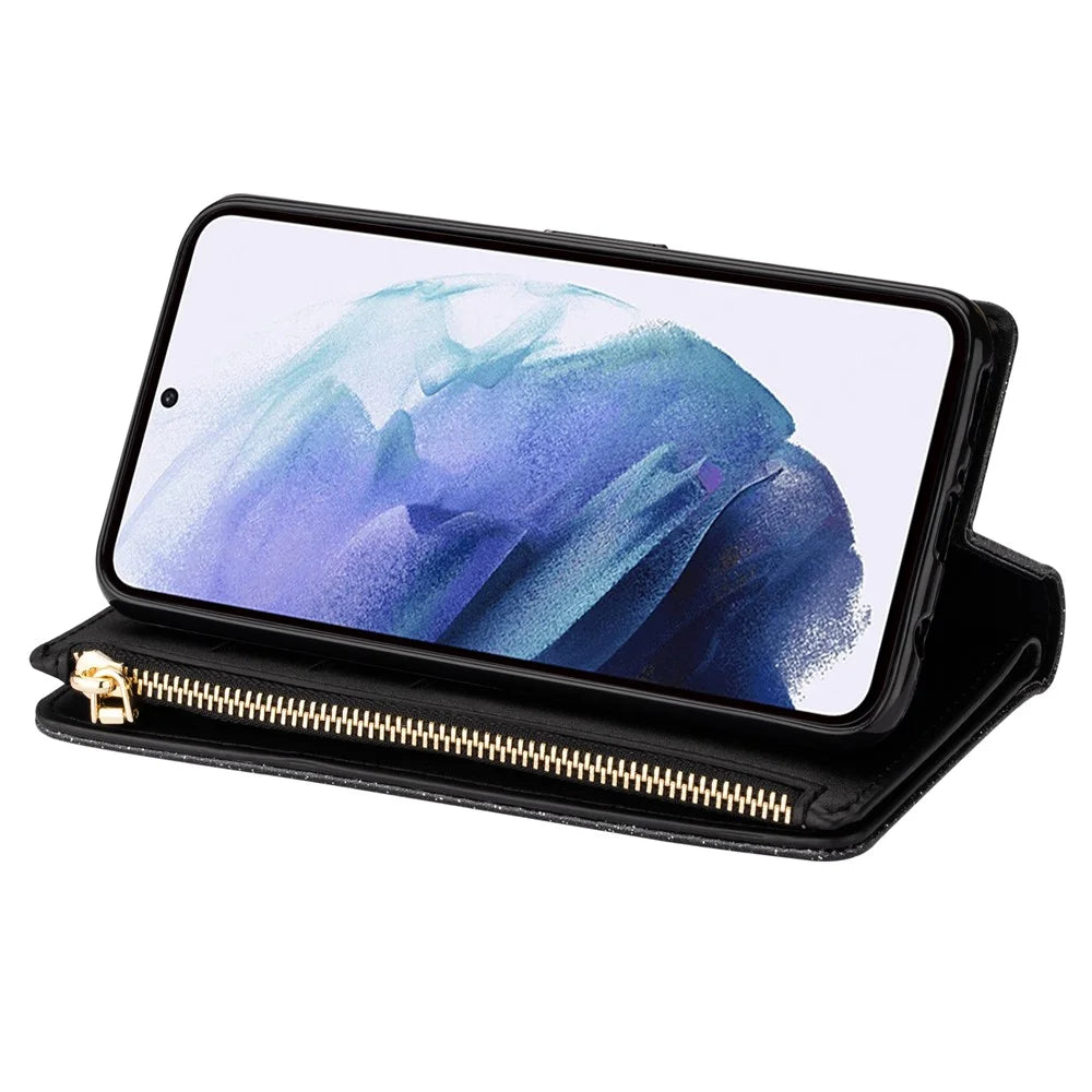 For Samsung Galaxy S25 Ultra Case Starry Sky Carving Leather Wallet Phone Cover - Black - 2