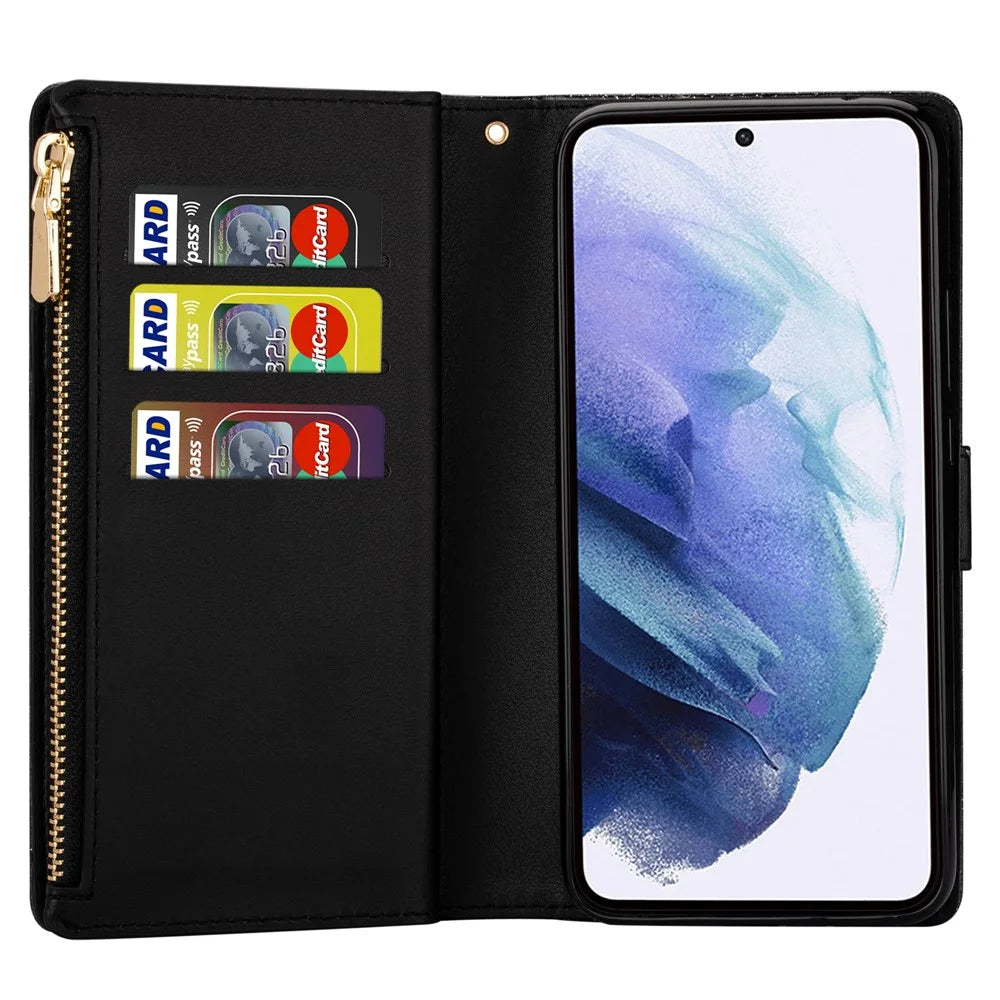 For Samsung Galaxy S25 Ultra Case Starry Sky Carving Leather Wallet Phone Cover - Black - 3