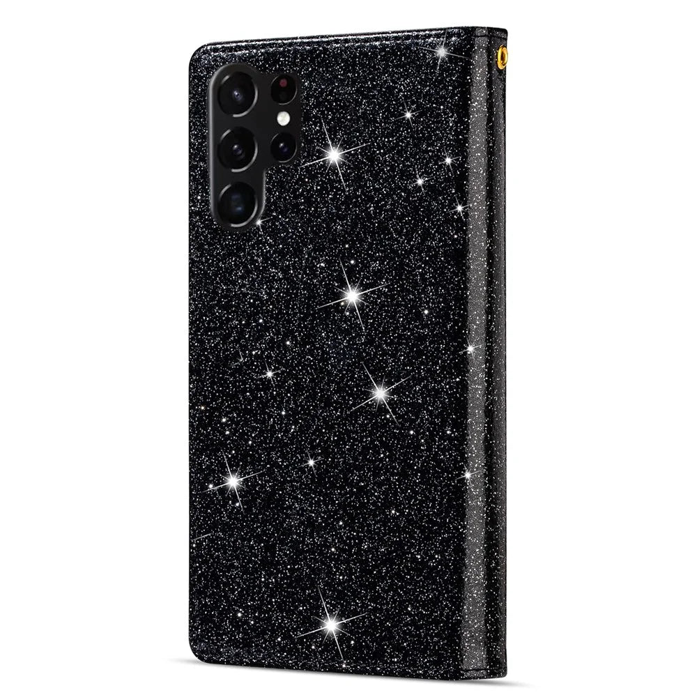 For Samsung Galaxy S25 Ultra Case Starry Sky Carving Leather Wallet Phone Cover - Black - 6