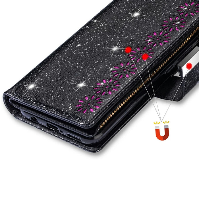For Samsung Galaxy S25+ Case Starry Sky Carving Leather Wallet Phone Cover - Black - 5