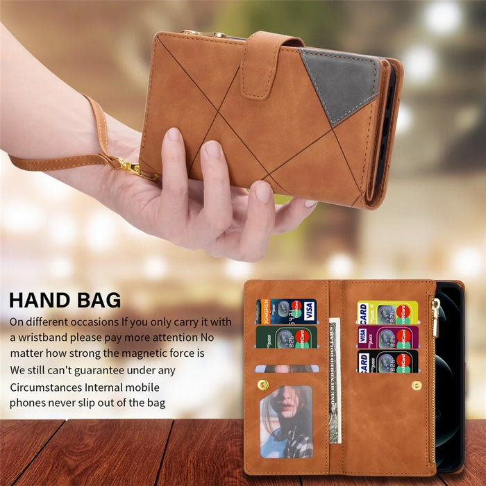 For Samsung Galaxy S25 Wallet Case Color Splicing Leather Phone Cover with Stand - Brown - 6