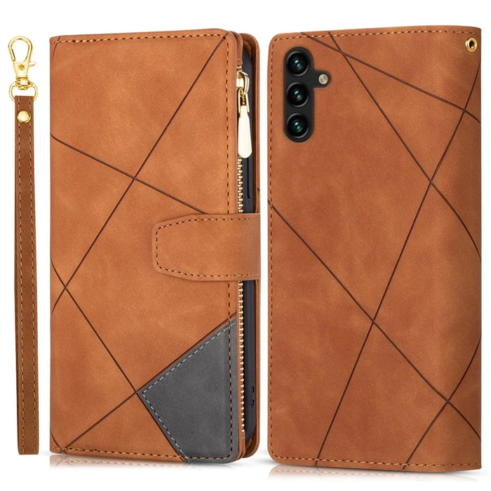 For Samsung Galaxy A16 4G / 5G Wallet Case Color Splicing Leather Phone Cover with Stand - Brown - 1