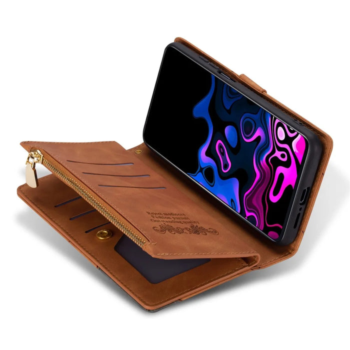 For Samsung Galaxy S24 FE Wallet Case Color Splicing Leather Phone Cover with Stand - Brown - 4