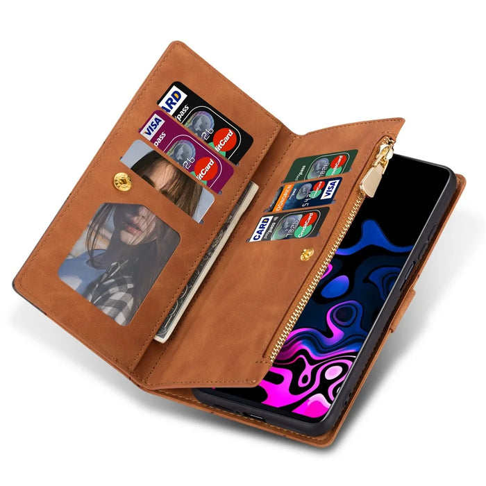 For Samsung Galaxy S24 FE Wallet Case Color Splicing Leather Phone Cover with Stand - Brown - 5