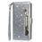For Samsung Galaxy S25 Stand Case Glitter Phone Leather Cover Zipper Pocket - Silver - 6