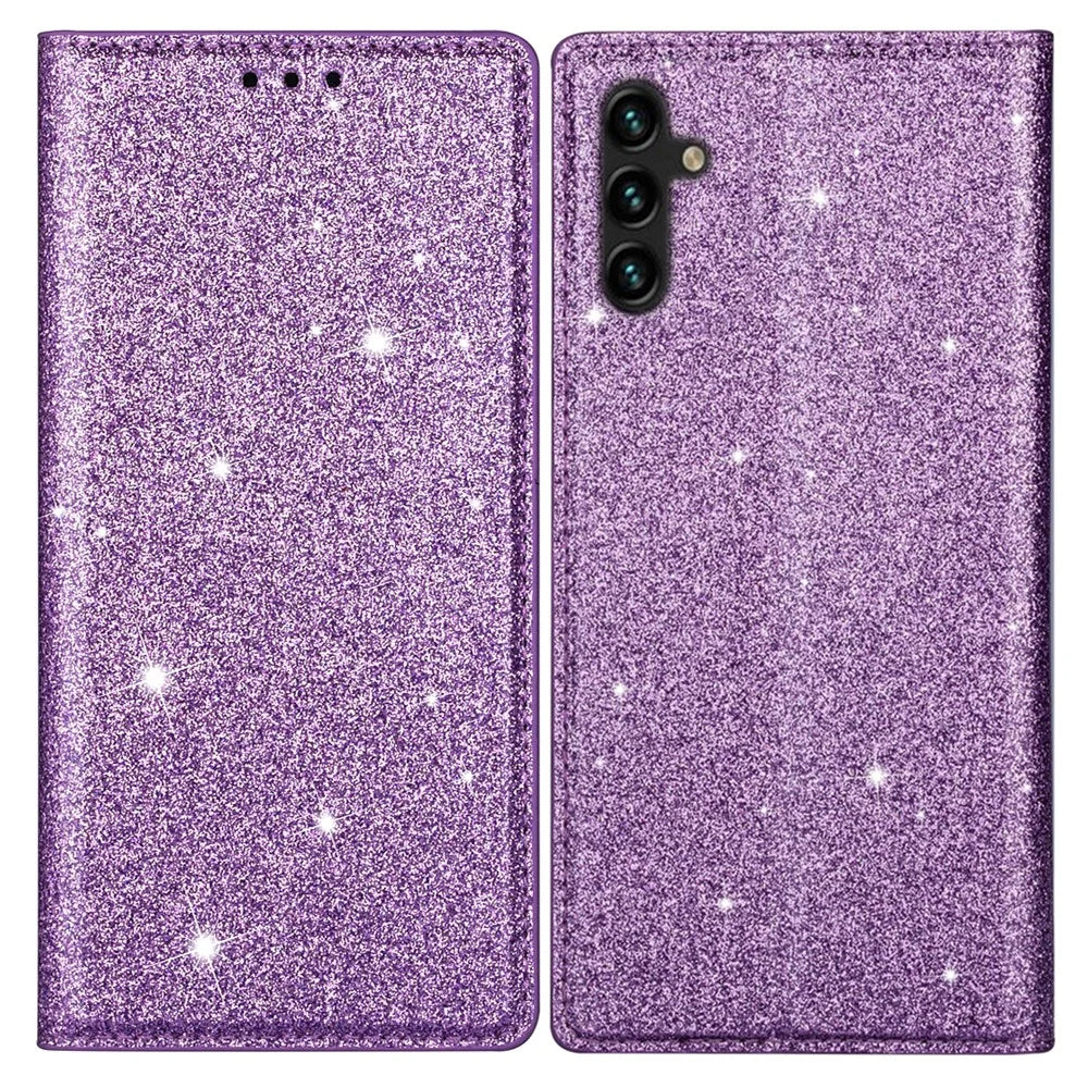 For Samsung Galaxy S24 FE Case Glittery PU Leather+TPU Card Slot Phone Cover - Purple - 1
