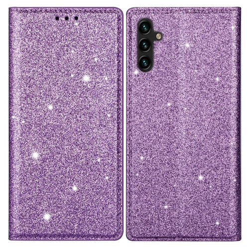 For Samsung Galaxy S24 FE Case Glittery PU Leather+TPU Card Slot Phone Cover - Purple - 1