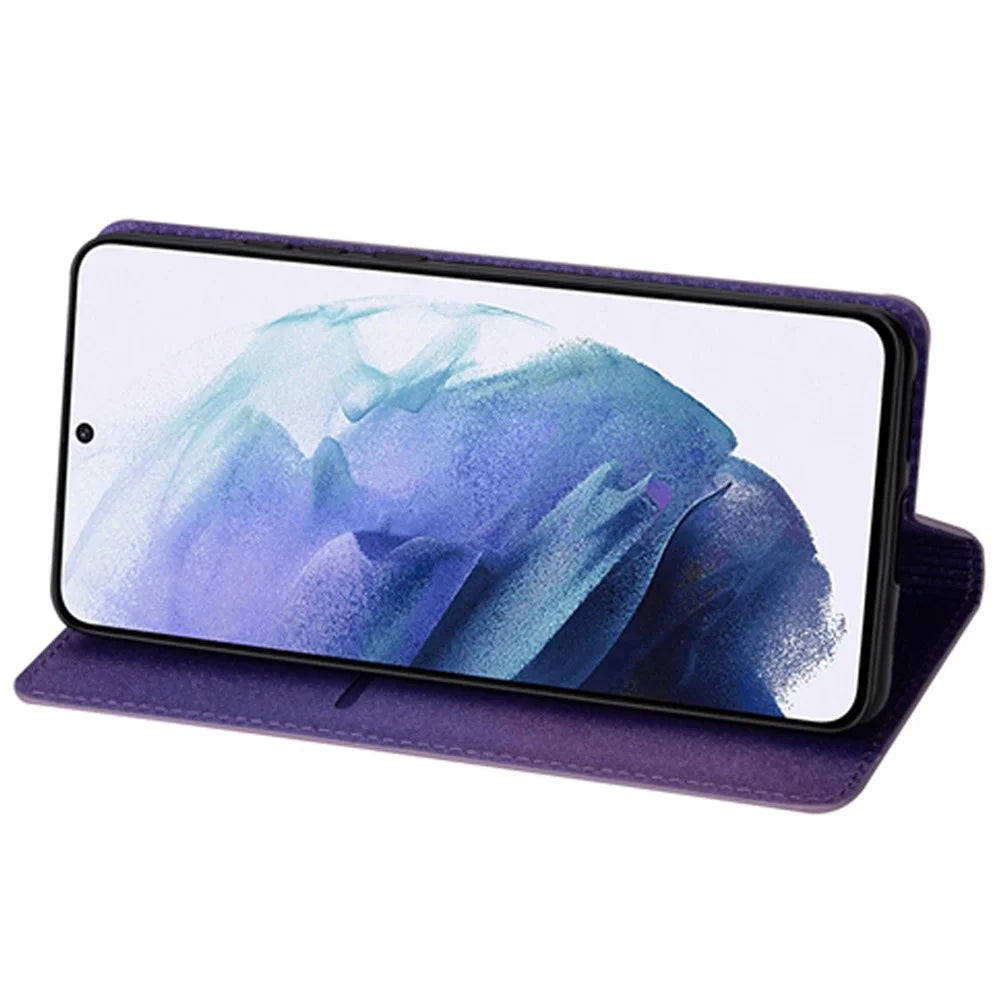 For Samsung Galaxy S24 FE Case Glittery PU Leather+TPU Card Slot Phone Cover - Purple - 3