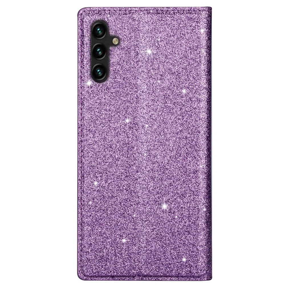 For Samsung Galaxy S24 FE Case Glittery PU Leather+TPU Card Slot Phone Cover - Purple - 7