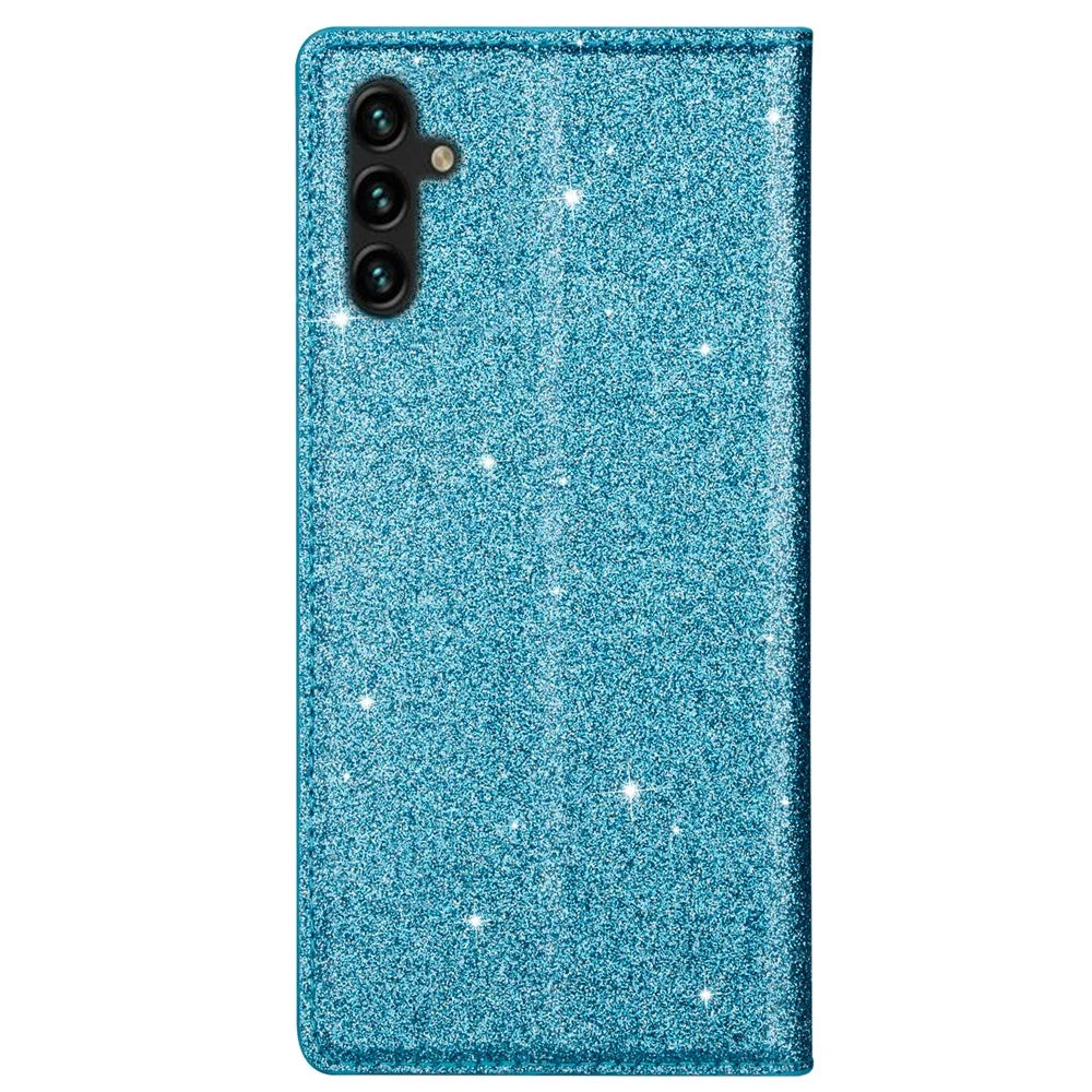 For Samsung Galaxy A16 5G  /  4G Case Glittery PU Leather+TPU Card Slot Phone Cover - Blue - 7