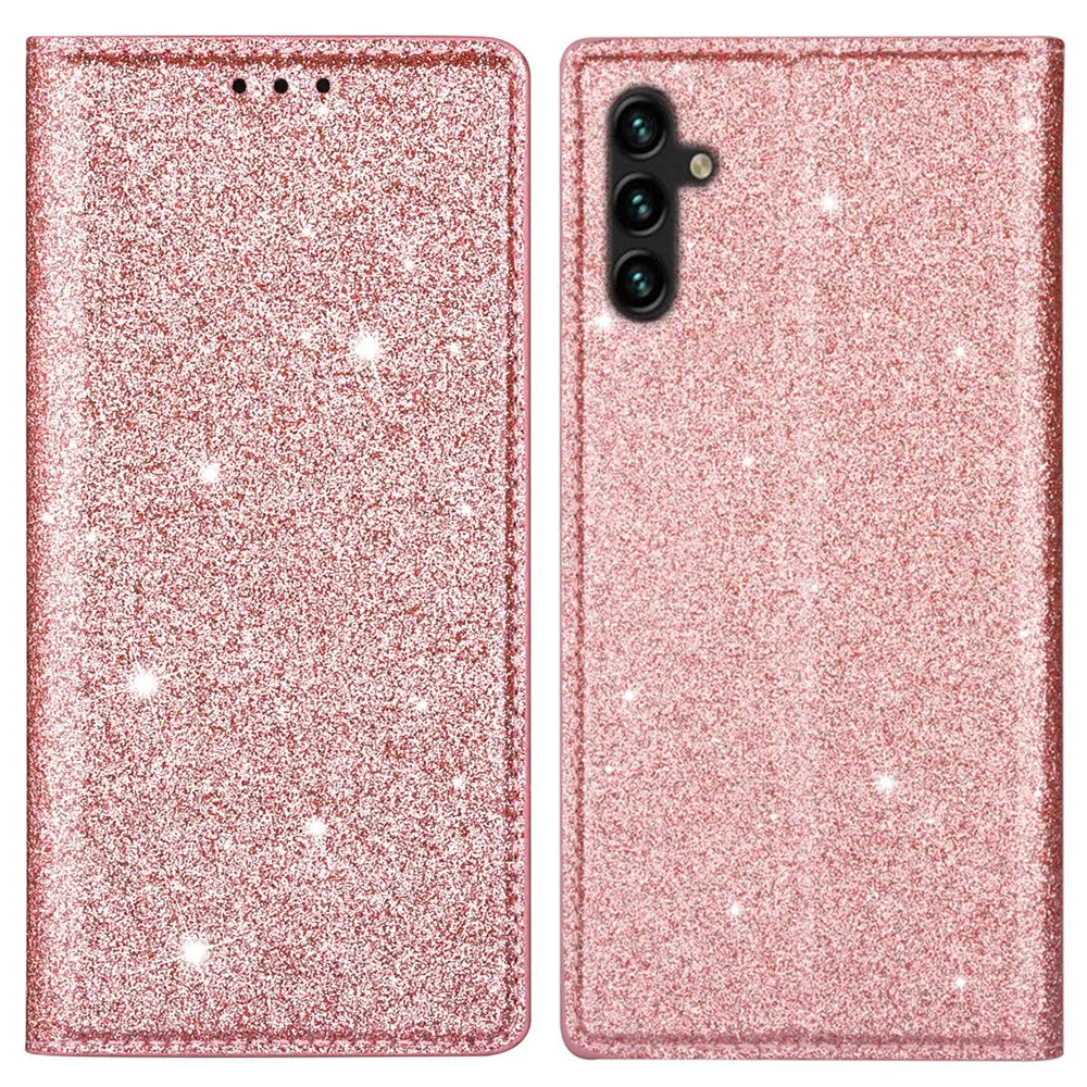 For Samsung Galaxy S25 Case Glittery PU Leather+TPU Card Slot Phone Cover - Rose Gold - 1
