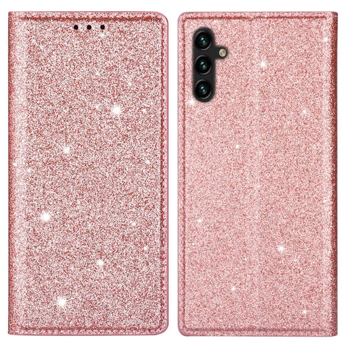 For Samsung Galaxy S25 Case Glittery PU Leather+TPU Card Slot Phone Cover - Rose Gold - 1