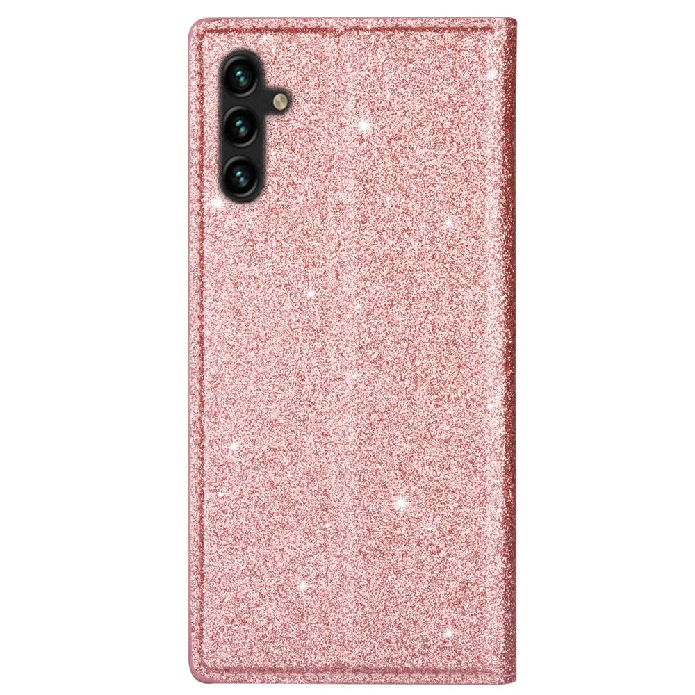 For Samsung Galaxy S25 Case Glittery PU Leather+TPU Card Slot Phone Cover - Rose Gold - 7