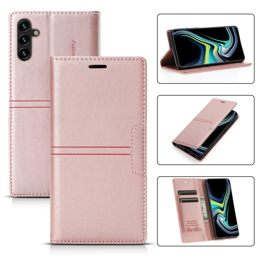 For Samsung Galaxy A16 4G / 5G Wallet Case Magnetic Closing Leather Phone Cover - Rose Gold - 6