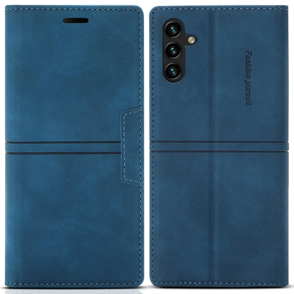 For Samsung Galaxy S24 FE Wallet Case Magnetic Closing Leather Phone Cover - Blue - 1