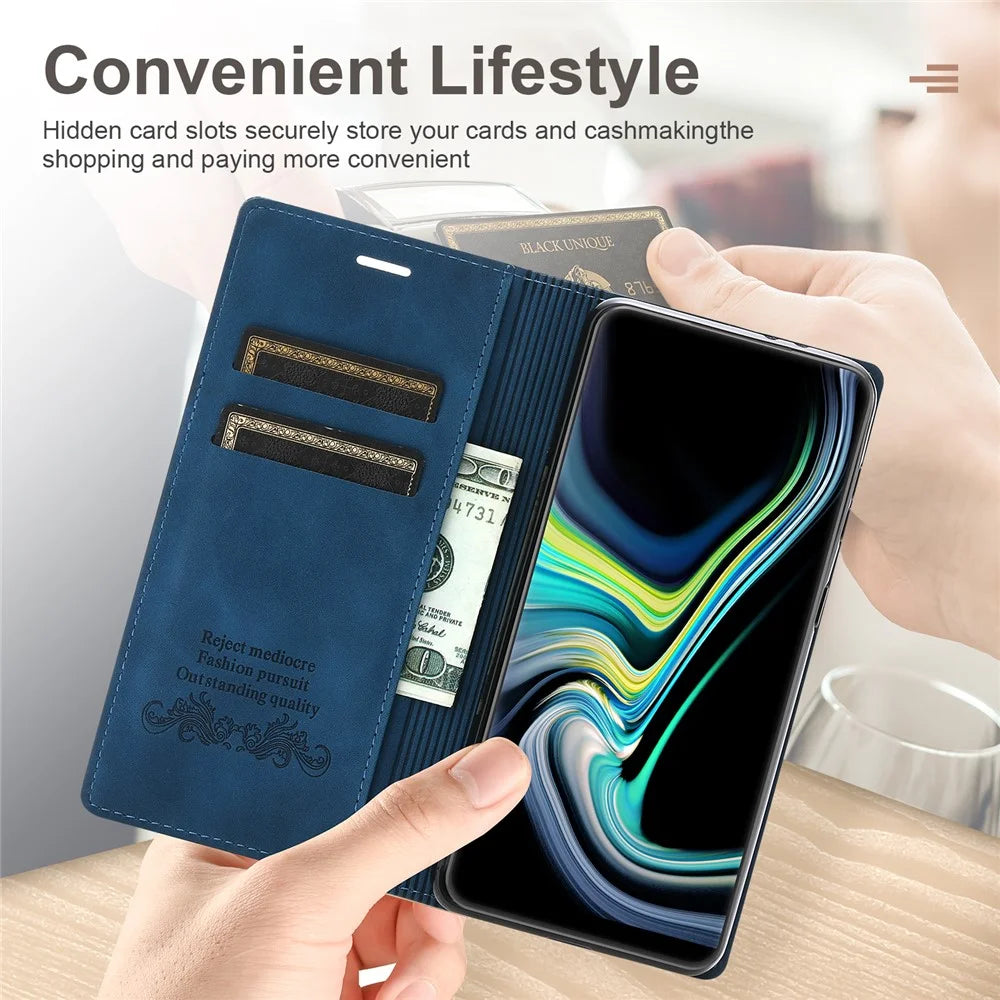 For Samsung Galaxy S24 FE Wallet Case Magnetic Closing Leather Phone Cover - Blue - 4