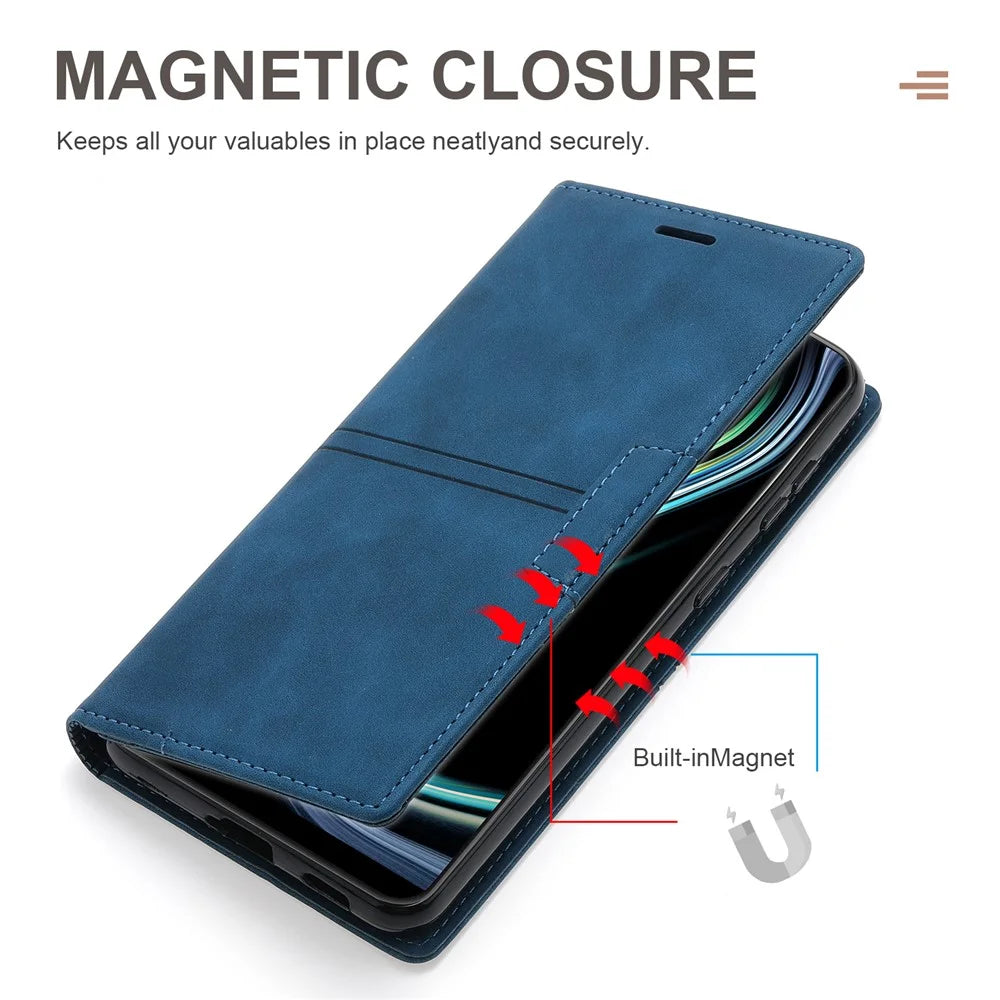 For Samsung Galaxy S24 FE Wallet Case Magnetic Closing Leather Phone Cover - Blue - 5