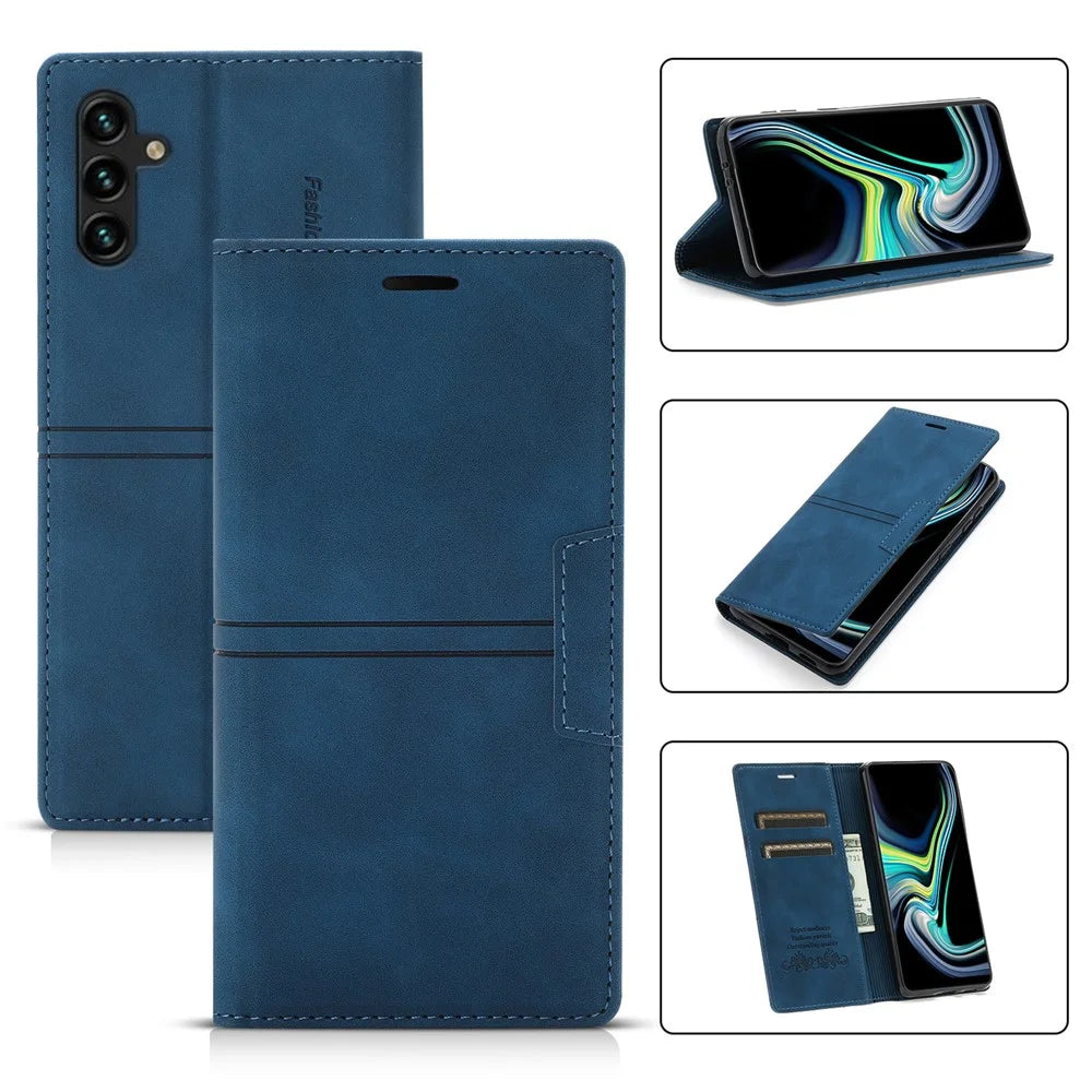 For Samsung Galaxy S24 FE Wallet Case Magnetic Closing Leather Phone Cover - Blue - 6