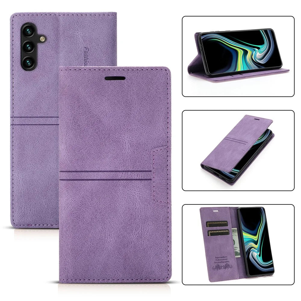 For Samsung Galaxy S25 Wallet Case Magnetic Closing Leather Phone Cover - Purple - 6