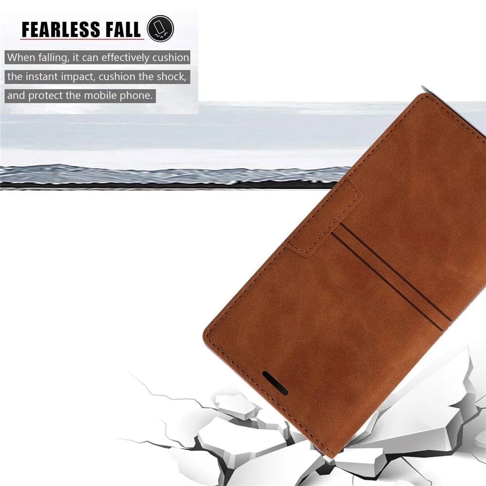 For Samsung Galaxy S25 Ultra Wallet Case Magnetic Closing Leather Phone Cover - Brown - 7