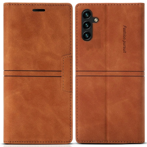 For Samsung Galaxy S25+ Wallet Case Magnetic Closing Leather Phone Cover - Brown - 1