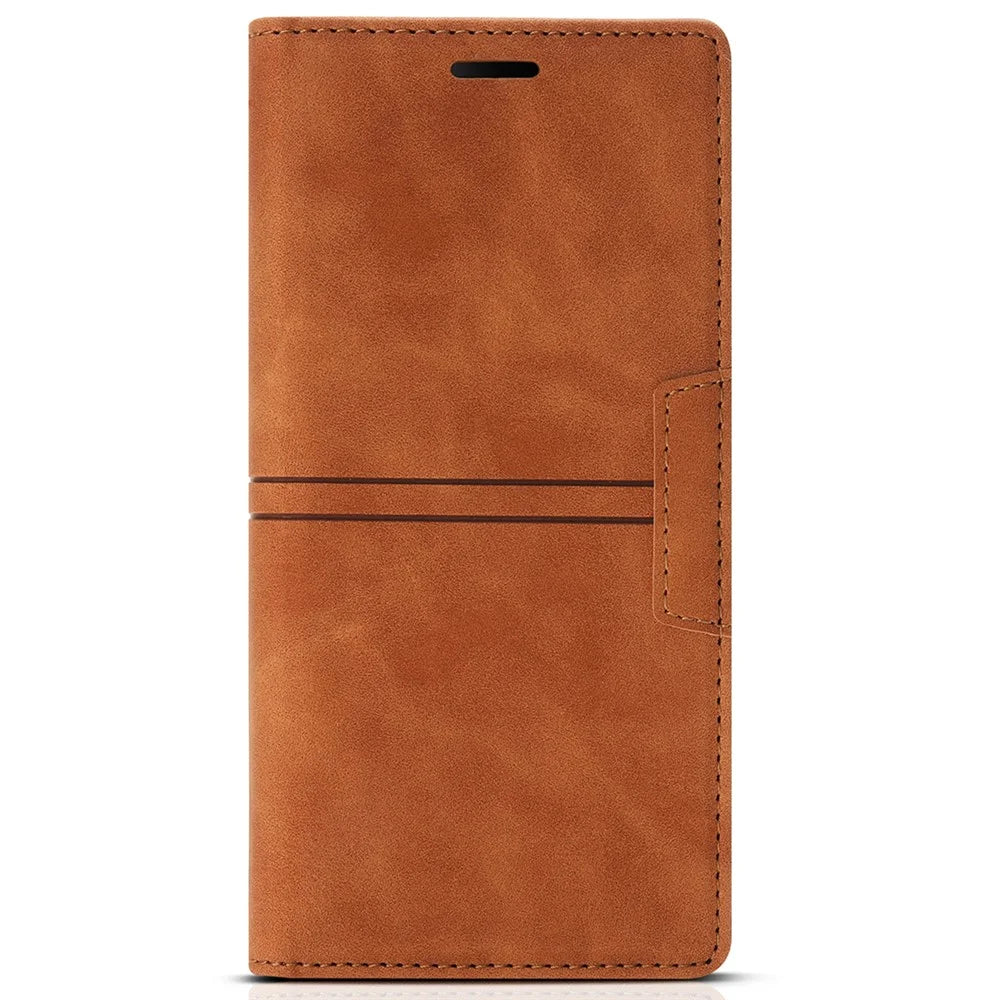 For Samsung Galaxy S25+ Wallet Case Magnetic Closing Leather Phone Cover - Brown - 7