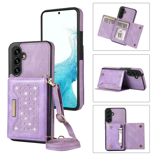 For Samsung Galaxy S24 FE Case Wallet RFID Blocking TPU Leather Phone Cover with Lanyard - Purple - 1