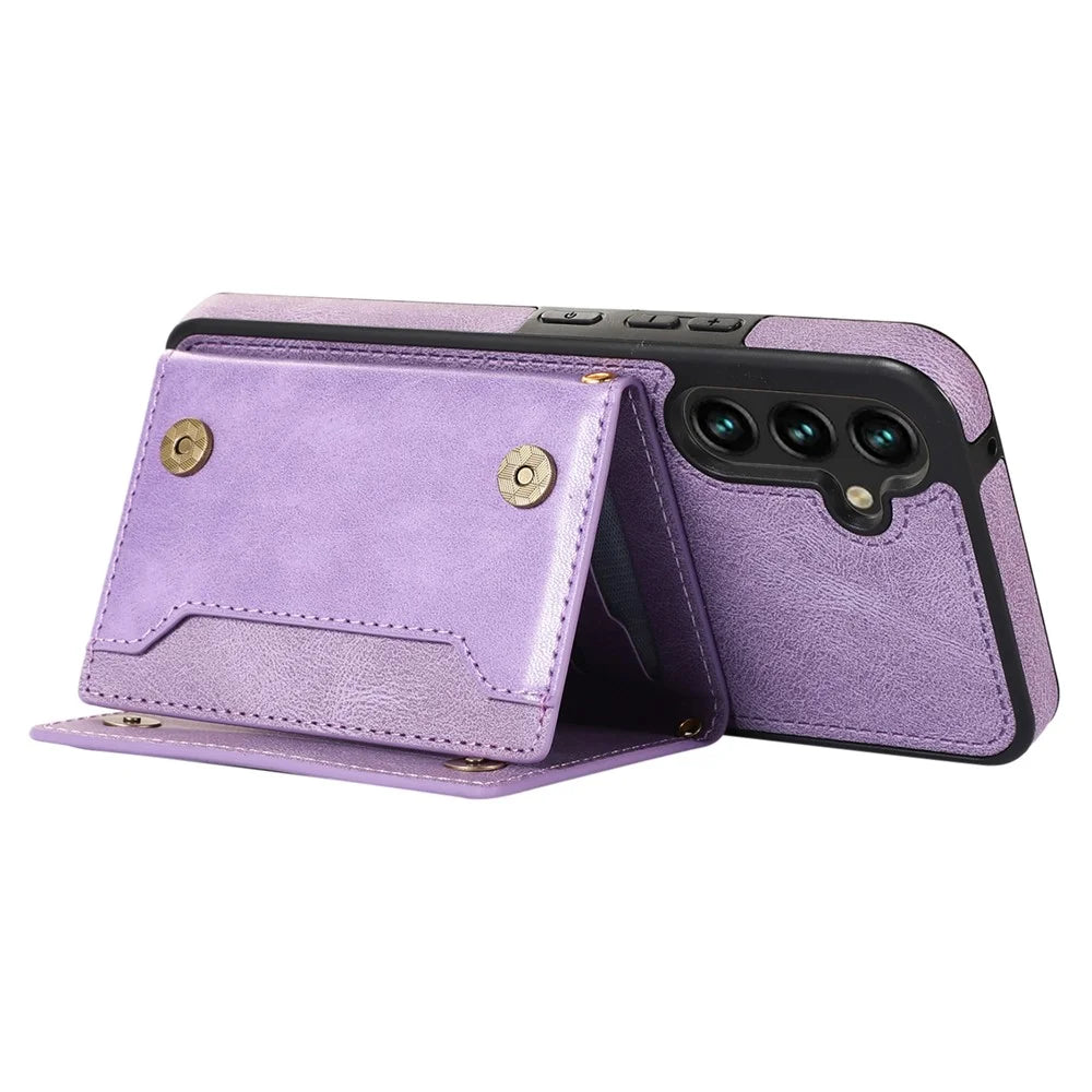 For Samsung Galaxy S24 FE Case Wallet RFID Blocking TPU Leather Phone Cover with Lanyard - Purple - 3