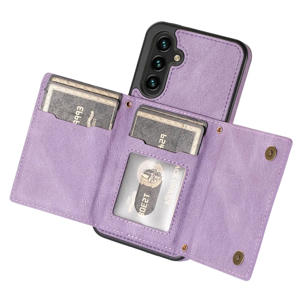 For Samsung Galaxy S24 FE Case Wallet RFID Blocking TPU Leather Phone Cover with Lanyard - Purple - 5