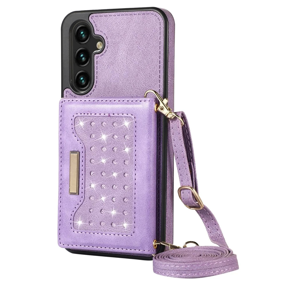 For Samsung Galaxy S24 FE Case Wallet RFID Blocking TPU Leather Phone Cover with Lanyard - Purple - 6