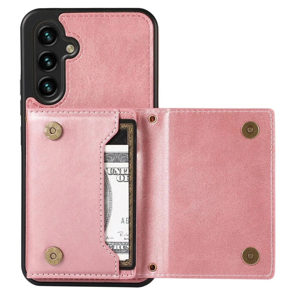 For Samsung Galaxy S25+ Case Wallet RFID Blocking TPU Leather Phone Cover with Lanyard - Rose Gold - 4