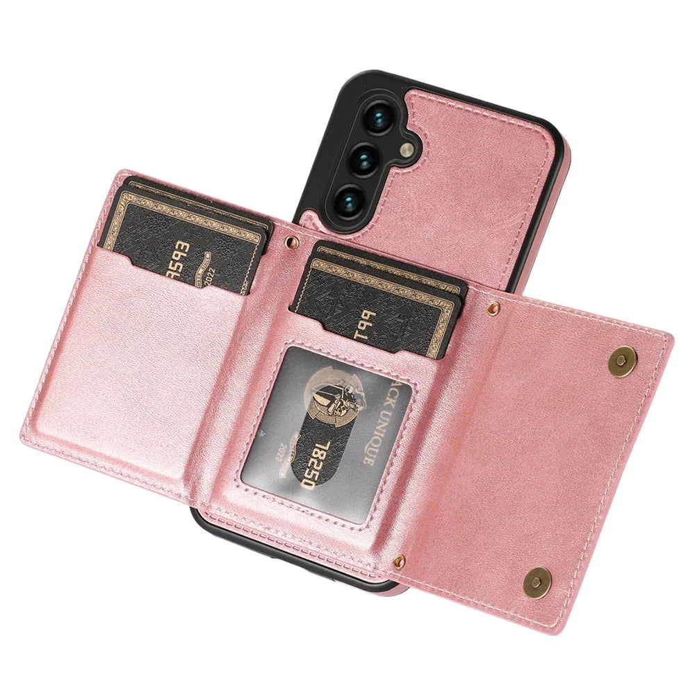 For Samsung Galaxy S25+ Case Wallet RFID Blocking TPU Leather Phone Cover with Lanyard - Rose Gold - 5