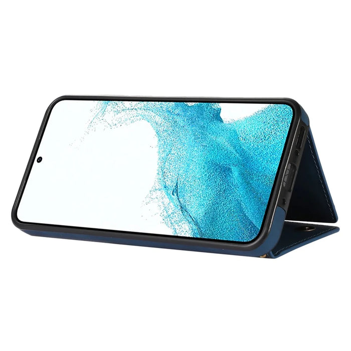 For Samsung Galaxy S25 Case Wallet RFID Blocking TPU Leather Phone Cover with Lanyard - Blue - 2