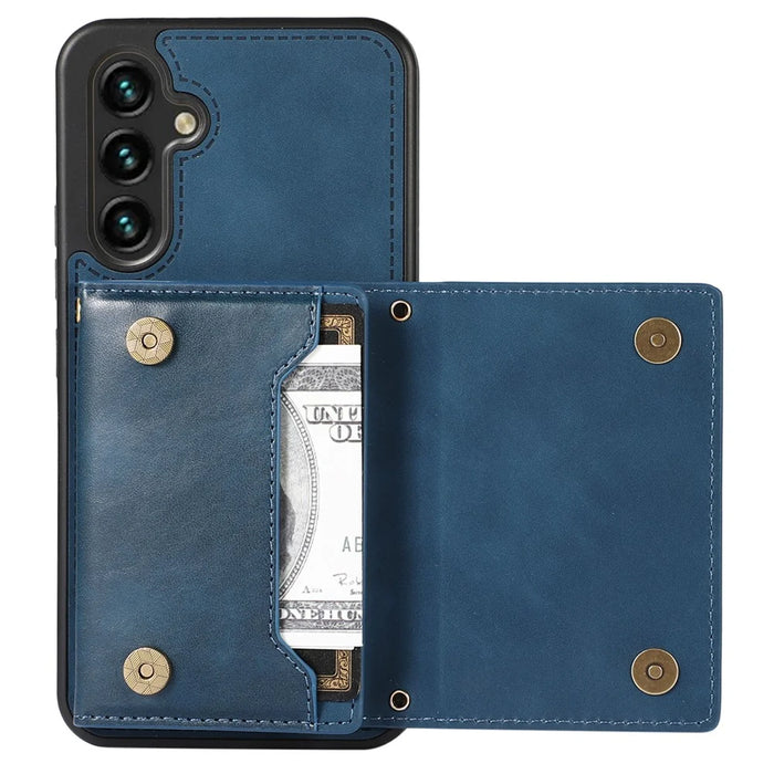 For Samsung Galaxy S25 Case Wallet RFID Blocking TPU Leather Phone Cover with Lanyard - Blue - 4