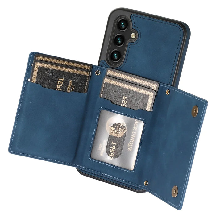 For Samsung Galaxy S25 Case Wallet RFID Blocking TPU Leather Phone Cover with Lanyard - Blue - 5